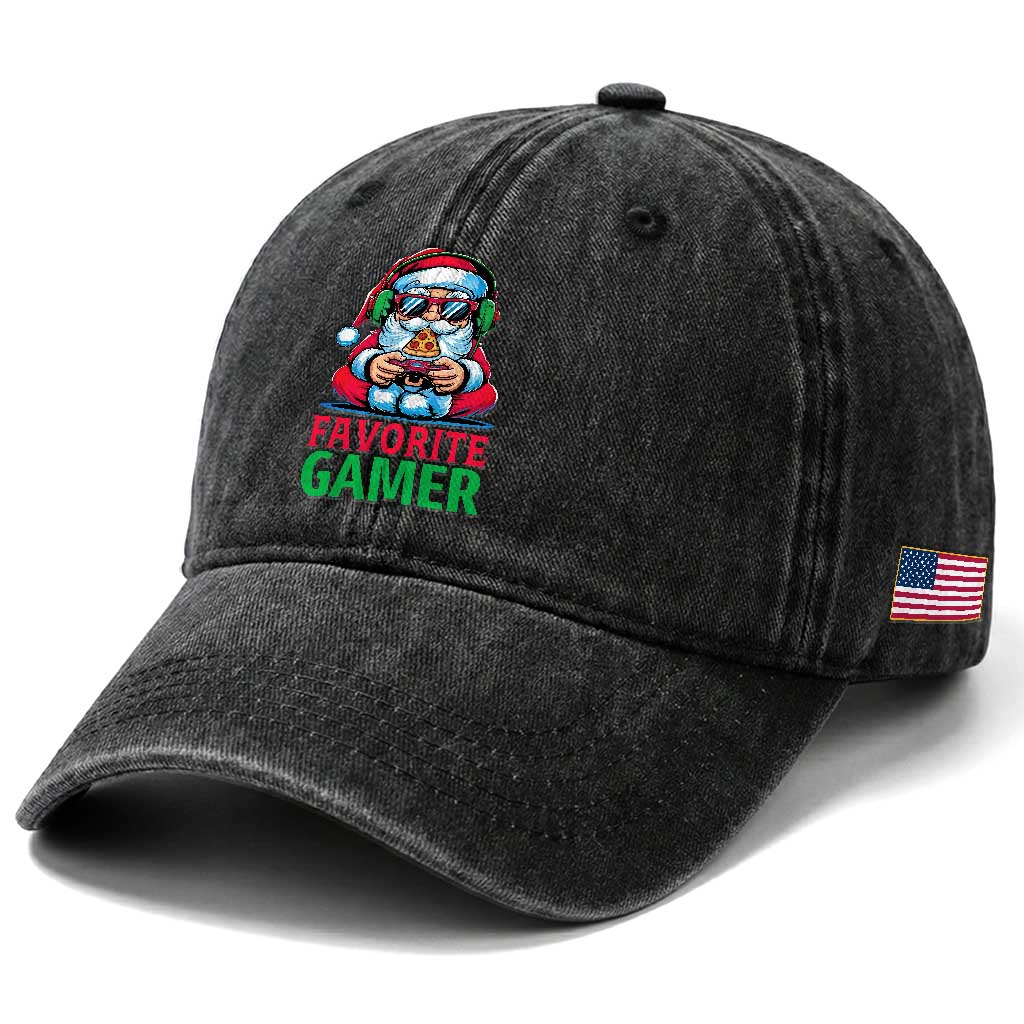 Funny Santa Gamer Christmas Washed Cotton Baseball Cap TS14 Print Your Wear