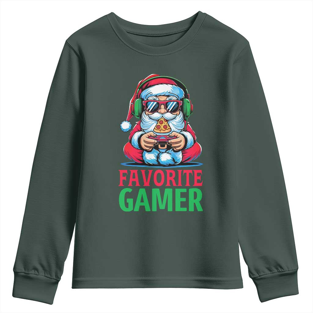 Funny Santa Gamer Christmas Youth Sweatshirt TS14 Dark Forest Green Print Your Wear
