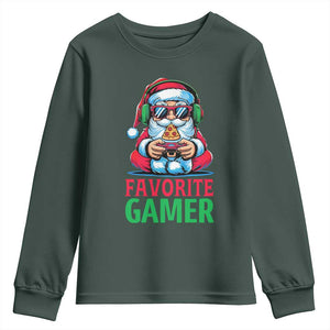 Funny Santa Gamer Christmas Youth Sweatshirt TS14 Dark Forest Green Print Your Wear