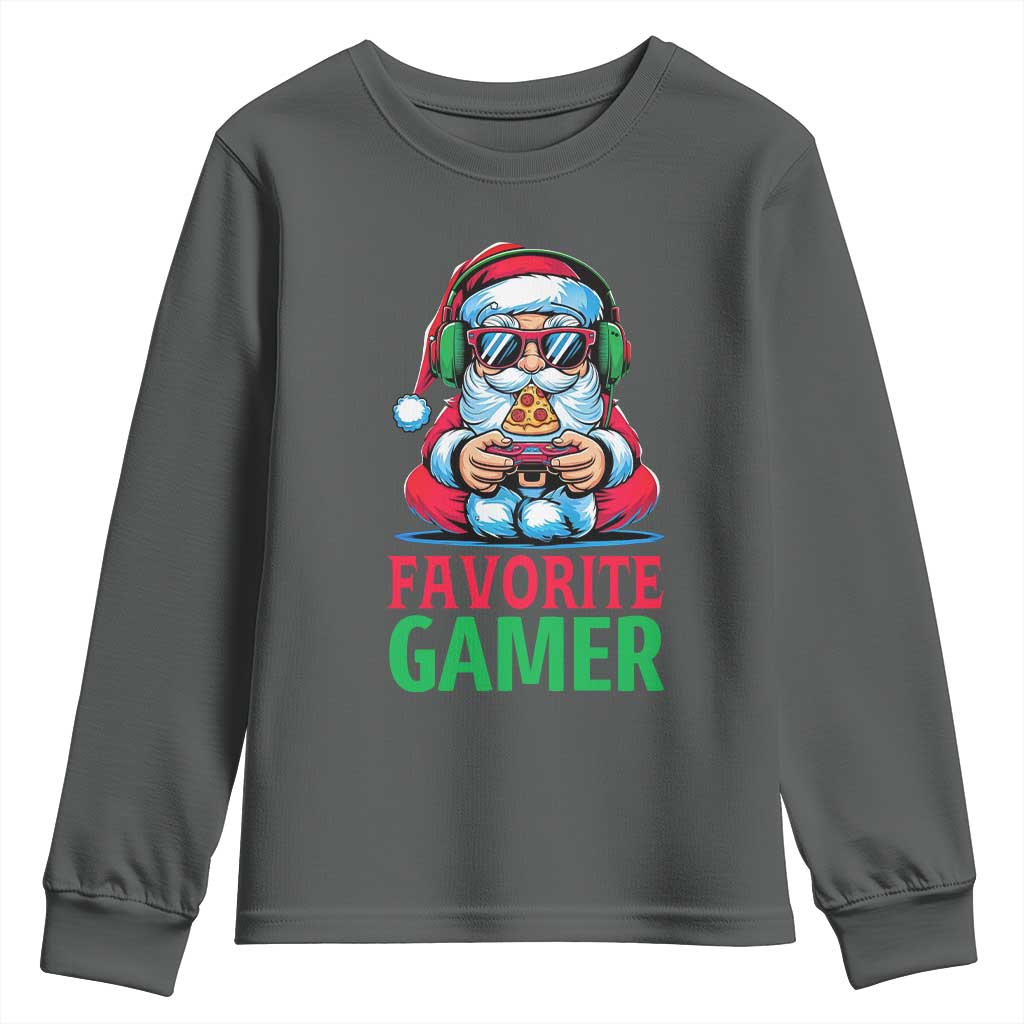 Funny Santa Gamer Christmas Youth Sweatshirt TS14 Dark Heather Print Your Wear