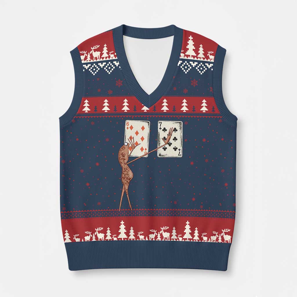 67 Marcus The Worm Poker Game V-Neck Knit Sweater Vest Funny Six Seven Meme Playing Cards TS14 Navy Red Print Your Wear