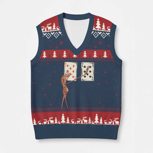 67 Marcus The Worm Poker Game V-Neck Knit Sweater Vest Funny Six Seven Meme Playing Cards TS14 Navy Red Print Your Wear