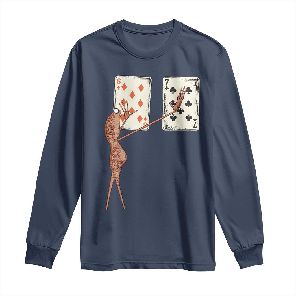 67 Marcus The Worm Poker Game Long Sleeve Shirt Funny Six Seven Meme Playing Cards TS14 Navy Print Your Wear