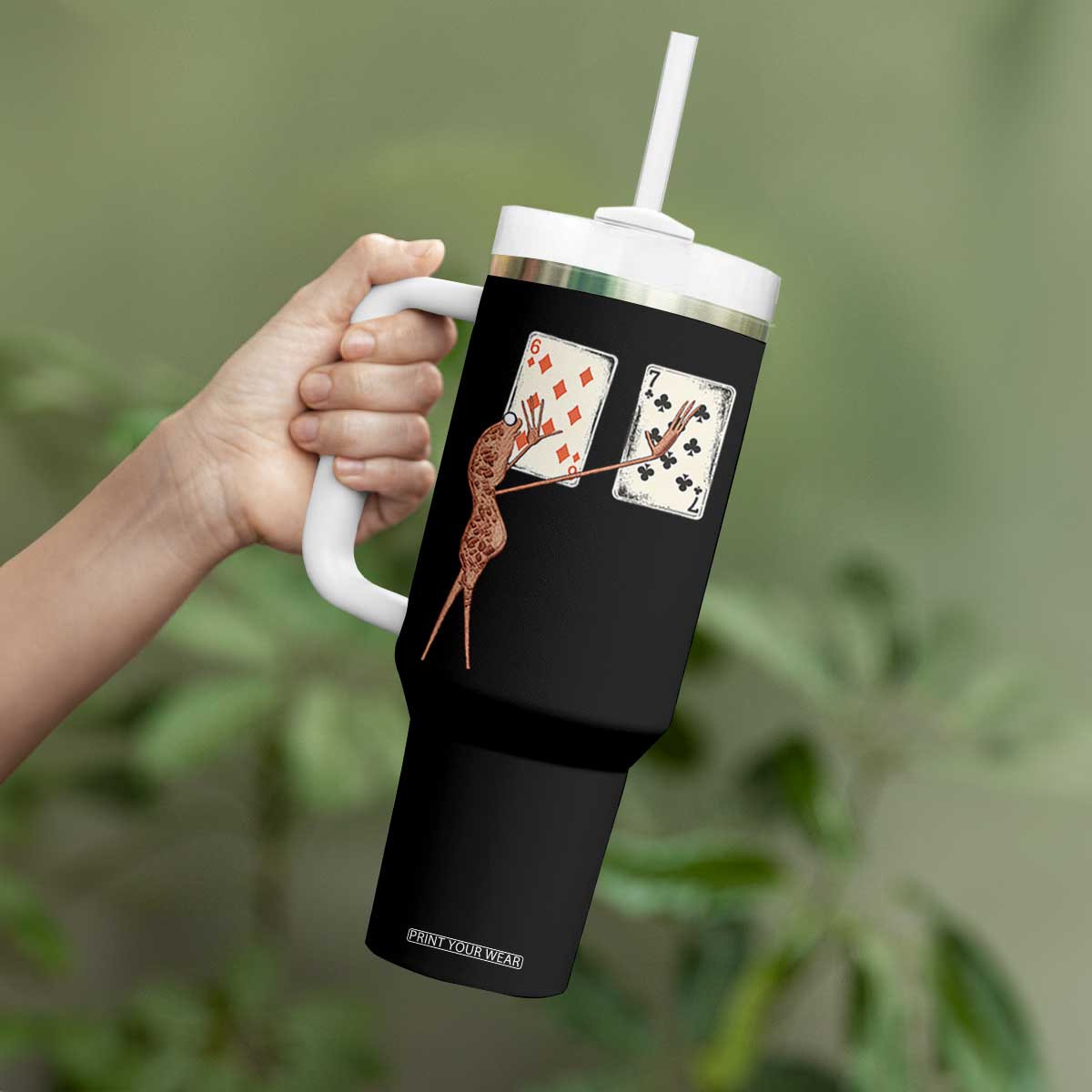 67 Marcus The Worm Poker Game Tumbler With Handle Funny Six Seven Meme Playing Cards TS14 Print Your Wear