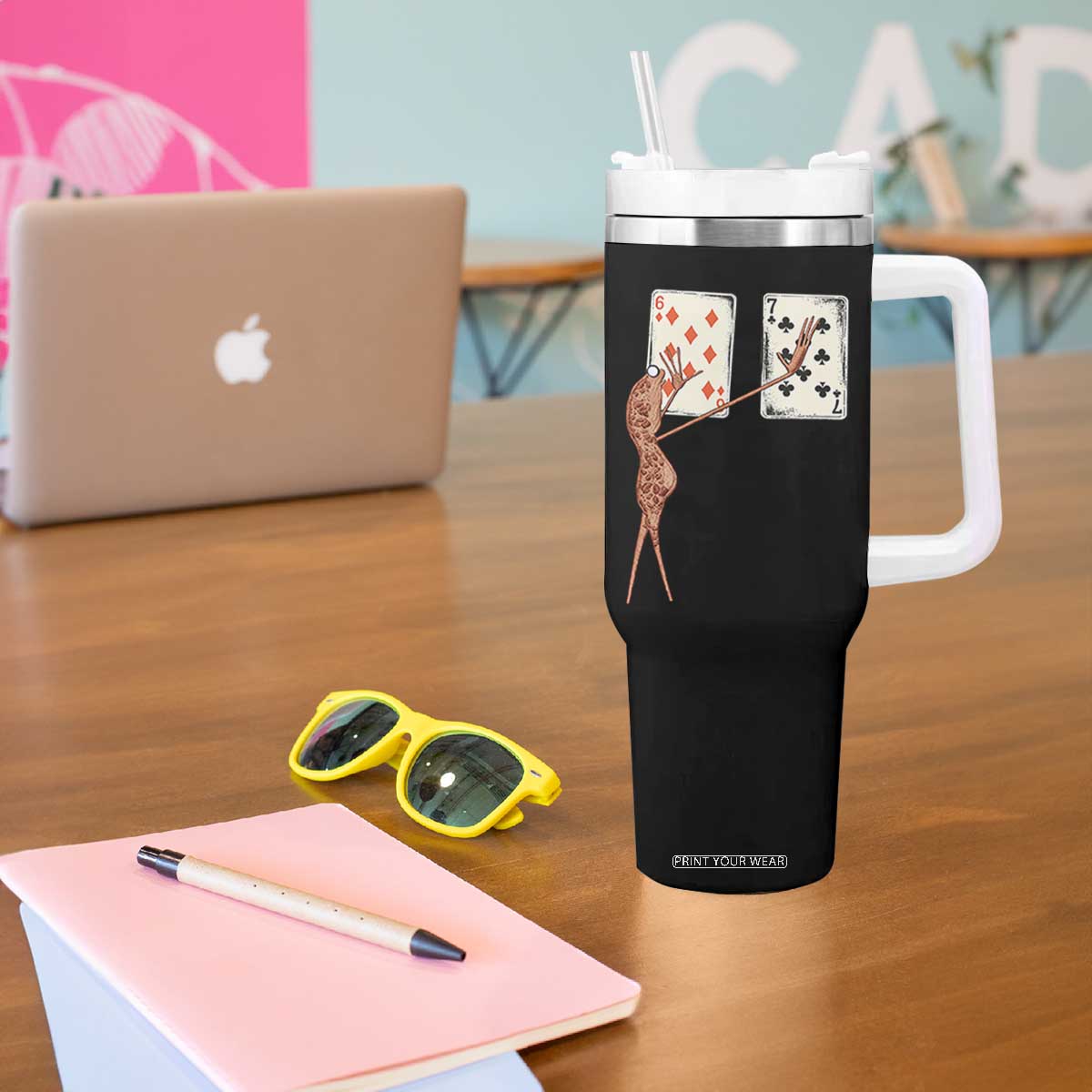 67 Marcus The Worm Poker Game Tumbler With Handle Funny Six Seven Meme Playing Cards TS14 Print Your Wear
