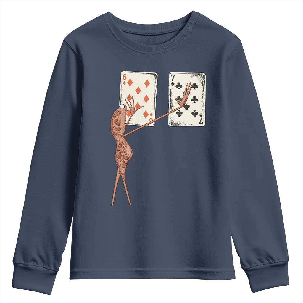 67 Marcus The Worm Poker Game Youth Sweatshirt Funny Six Seven Meme Playing Cards TS14 Navy Print Your Wear