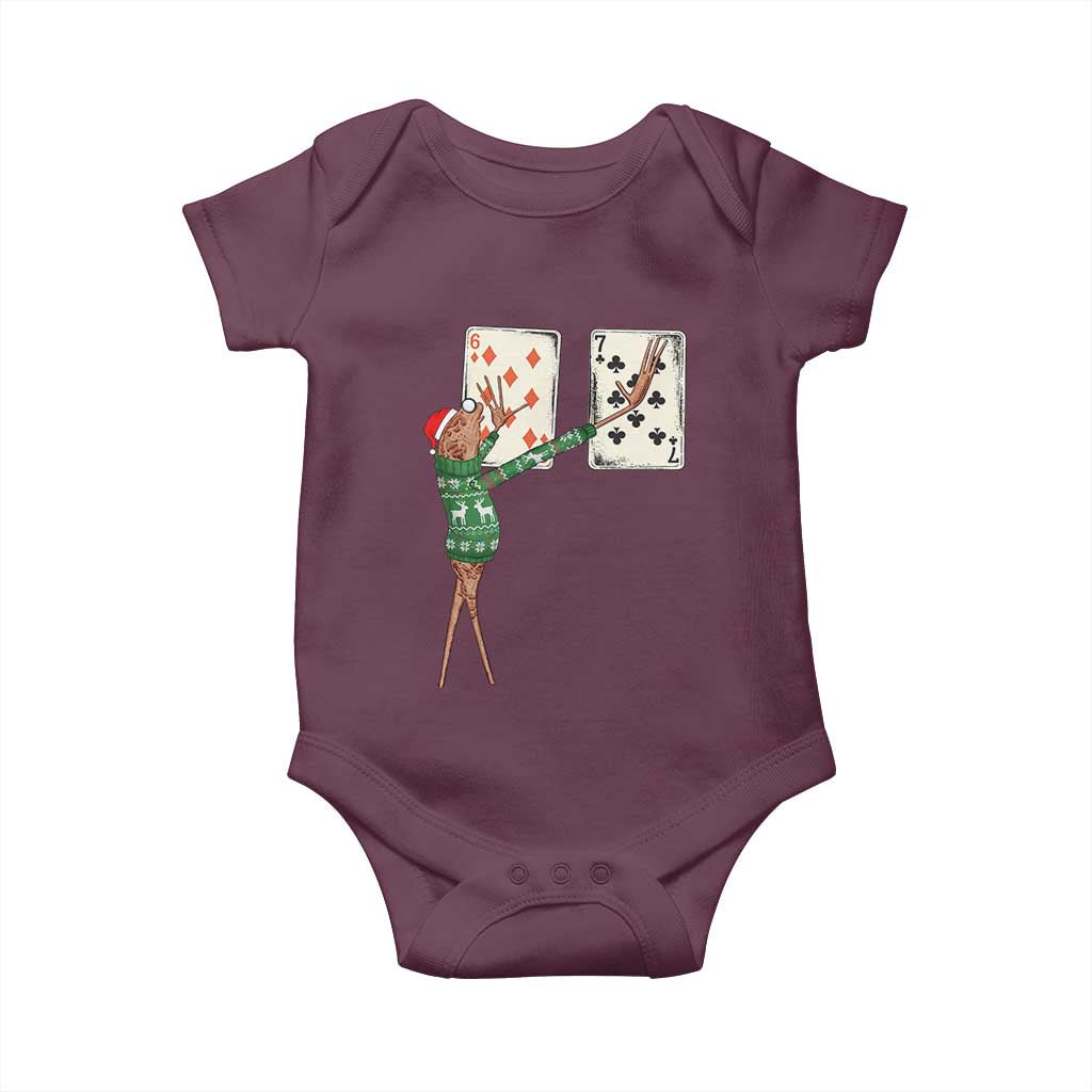 67 Marcus The Worm Poker Game Christmas Baby Onesie Funny Six Seven Meme Playing Cards Holiday Vibe TS14 Maroon Print Your Wear