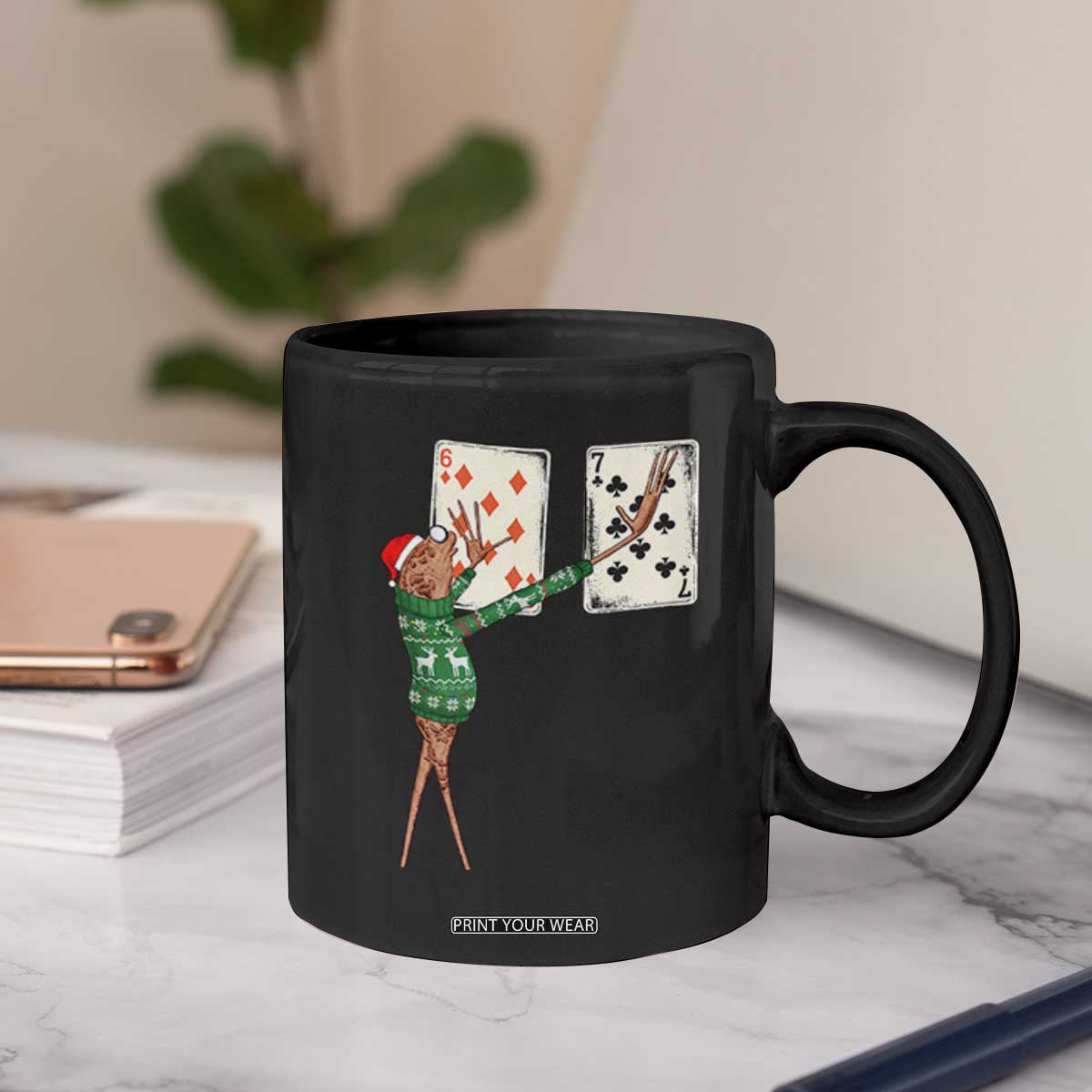 67 Marcus The Worm Poker Game Christmas Coffee Mug Funny Six Seven Meme Playing Cards Holiday Vibe TS14 Print Your Wear