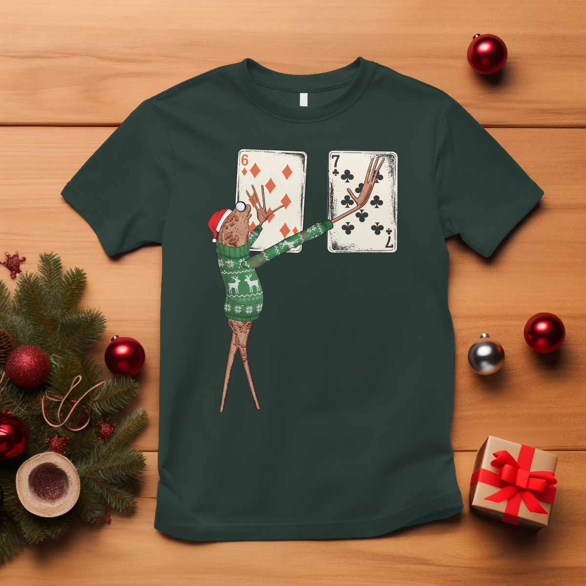 67 Marcus The Worm Poker Game Christmas T Shirt Funny Six Seven Meme Playing Cards Holiday Vibe TS14 Dark Forest Green Print Your Wear