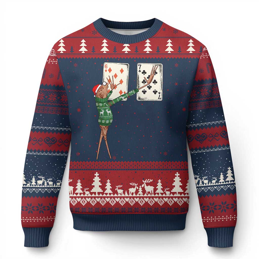 67 Marcus The Worm Poker Game Xmas Ugly Christmas Sweater Funny Six Seven Meme Playing Cards Holiday Vibe TS14 Navy Red Print Your Wear