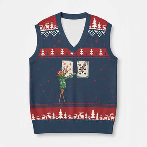 67 Marcus The Worm Poker Game Xmas V-Neck Knit Sweater Vest Funny Six Seven Meme Playing Cards Holiday Vibe TS14 Navy Red Print Your Wear