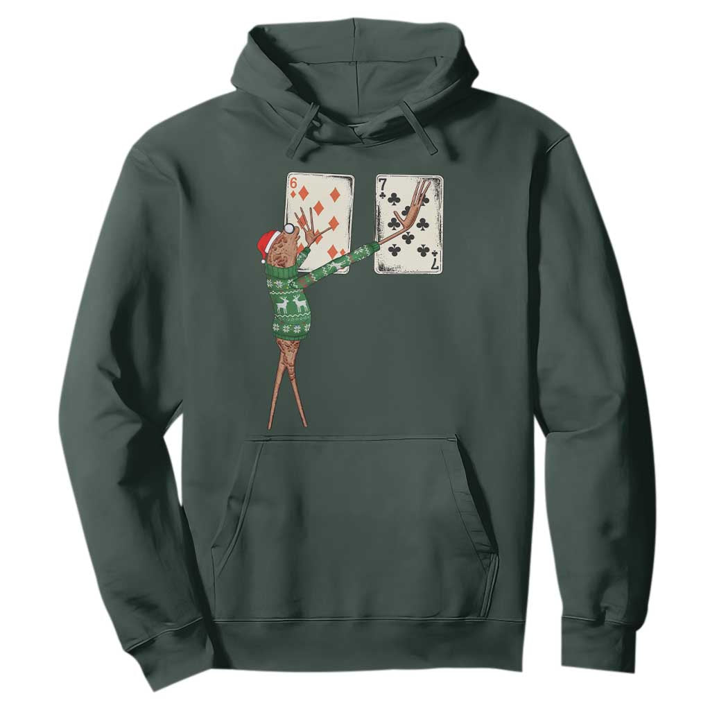 67 Marcus The Worm Poker Game Christmas Hoodie Funny Six Seven Meme Playing Cards Holiday Vibe TS14 Dark Forest Green Print Your Wear