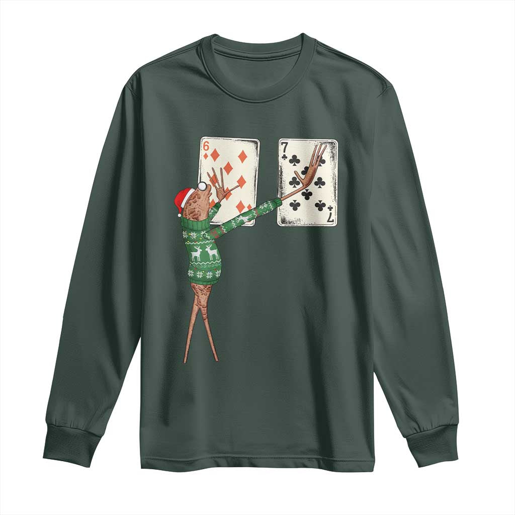 67 Marcus The Worm Poker Game Christmas Long Sleeve Shirt Funny Six Seven Meme Playing Cards Holiday Vibe TS14 Dark Forest Green Print Your Wear