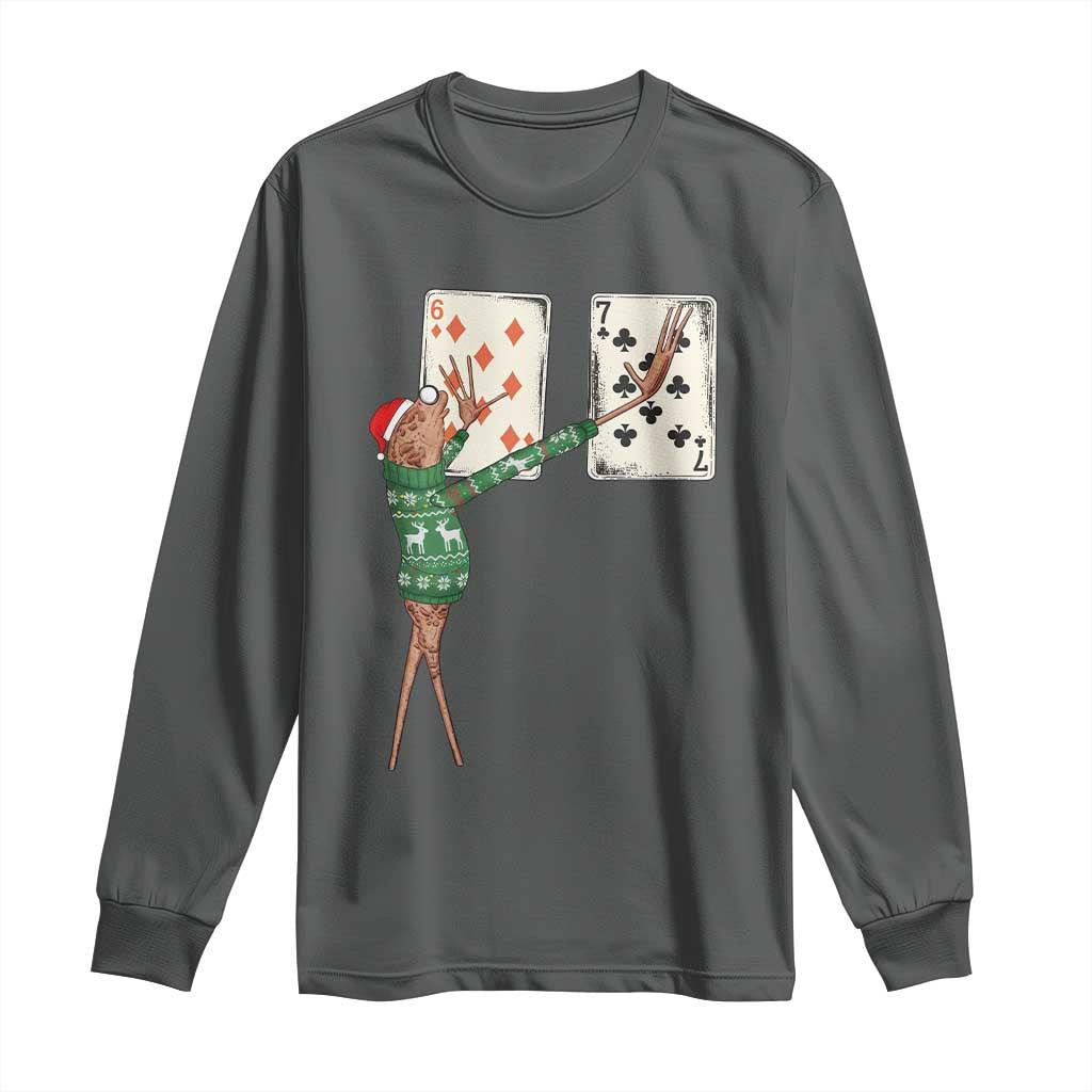 67 Marcus The Worm Poker Game Christmas Long Sleeve Shirt Funny Six Seven Meme Playing Cards Holiday Vibe TS14 Dark Heather Print Your Wear