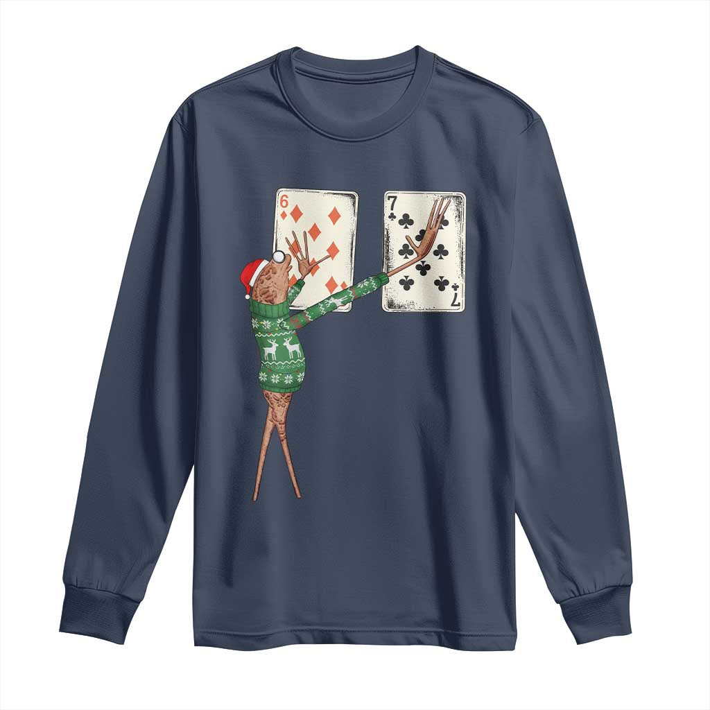 67 Marcus The Worm Poker Game Christmas Long Sleeve Shirt Funny Six Seven Meme Playing Cards Holiday Vibe TS14 Navy Print Your Wear