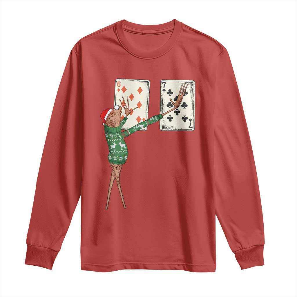 67 Marcus The Worm Poker Game Christmas Long Sleeve Shirt Funny Six Seven Meme Playing Cards Holiday Vibe TS14 Red Print Your Wear