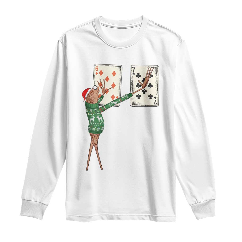 67 Marcus The Worm Poker Game Christmas Long Sleeve Shirt Funny Six Seven Meme Playing Cards Holiday Vibe TS14 White Print Your Wear