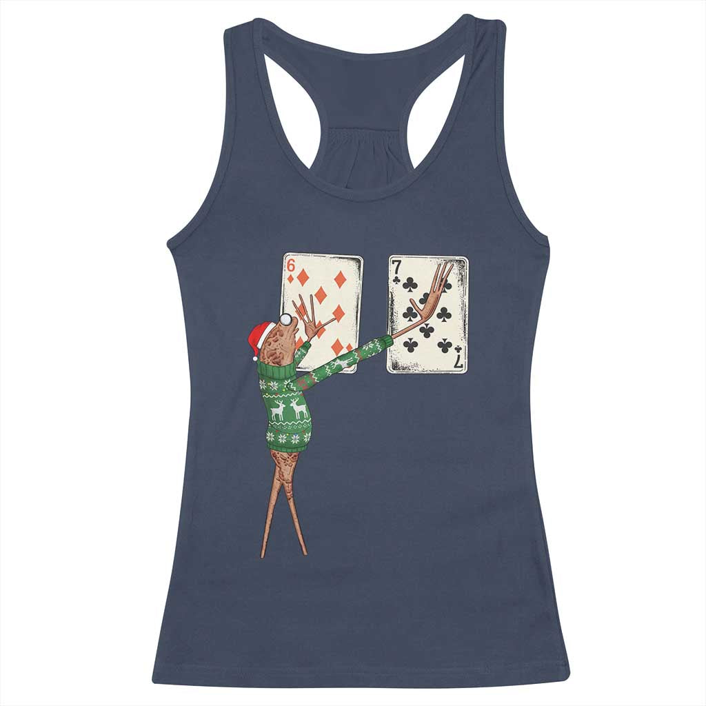 67 Marcus The Worm Poker Game Christmas Racerback Tank Top Funny Six Seven Meme Playing Cards Holiday Vibe TS14 Navy Print Your Wear