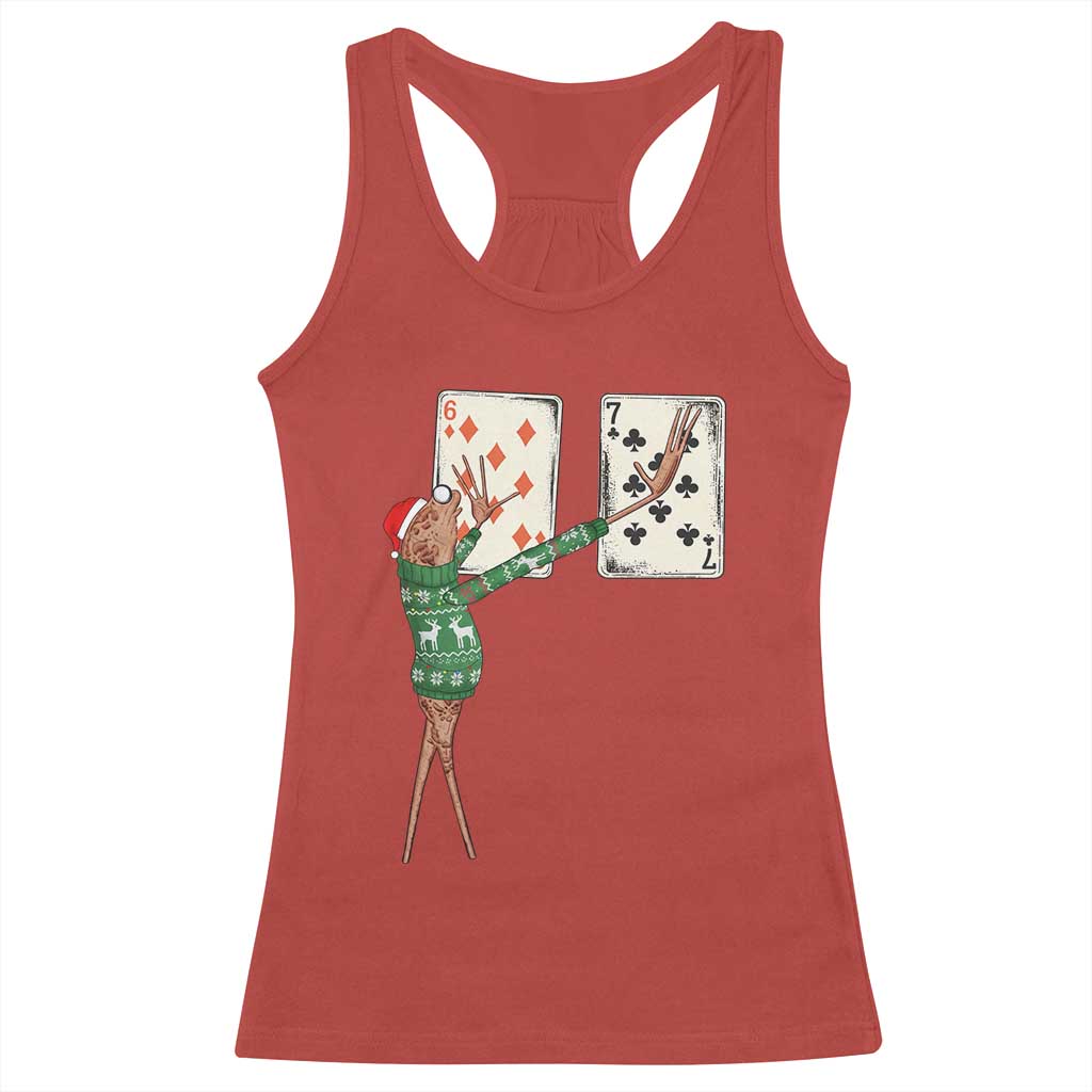 67 Marcus The Worm Poker Game Christmas Racerback Tank Top Funny Six Seven Meme Playing Cards Holiday Vibe TS14 Red Print Your Wear