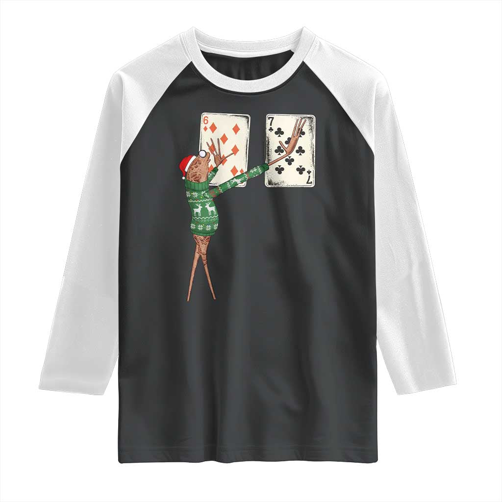 67 Marcus The Worm Poker Game Christmas Raglan Shirt Funny Six Seven Meme Playing Cards Holiday Vibe TS14 Black White Print Your Wear