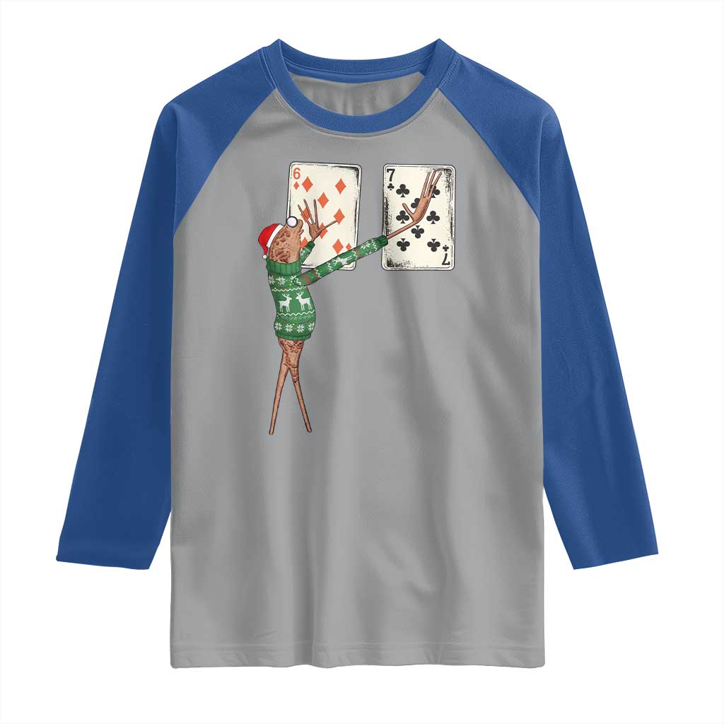 67 Marcus The Worm Poker Game Christmas Raglan Shirt Funny Six Seven Meme Playing Cards Holiday Vibe TS14 Sport Gray Royal Print Your Wear