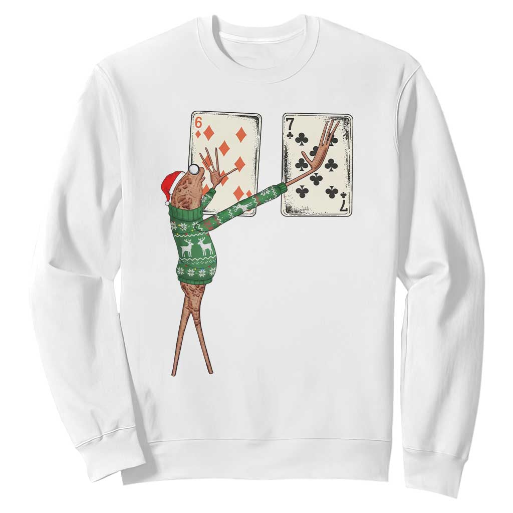 67 Marcus The Worm Poker Game Christmas Sweatshirt Funny Six Seven Meme Playing Cards Holiday Vibe TS14 White Print Your Wear
