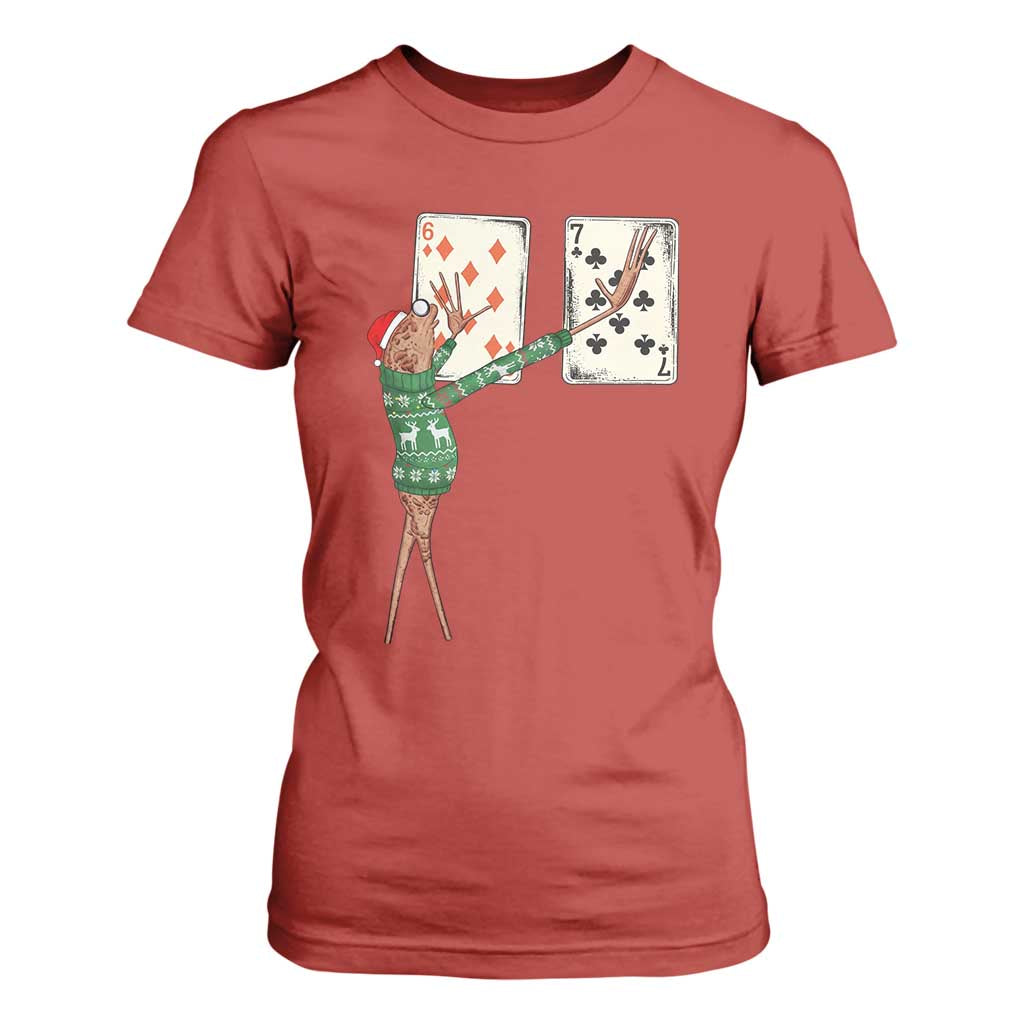 67 Marcus The Worm Poker Game Christmas T Shirt For Women Funny Six Seven Meme Playing Cards Holiday Vibe TS14 Red Print Your Wear