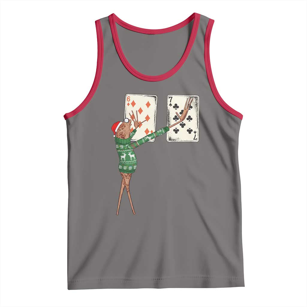 67 Marcus The Worm Poker Game Christmas Tank Top Funny Six Seven Meme Playing Cards Holiday Vibe TS14 Deep Heather Red Print Your Wear