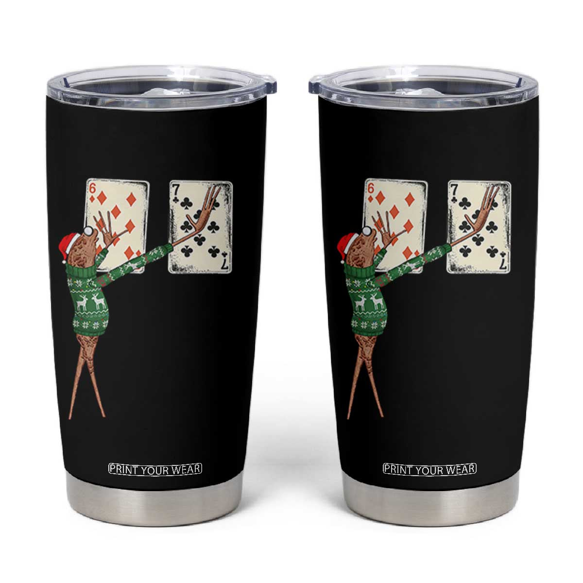 67 Marcus The Worm Poker Game Christmas Tumbler Cup Funny Six Seven Meme Playing Cards Holiday Vibe TS14 Black Print Your Wear