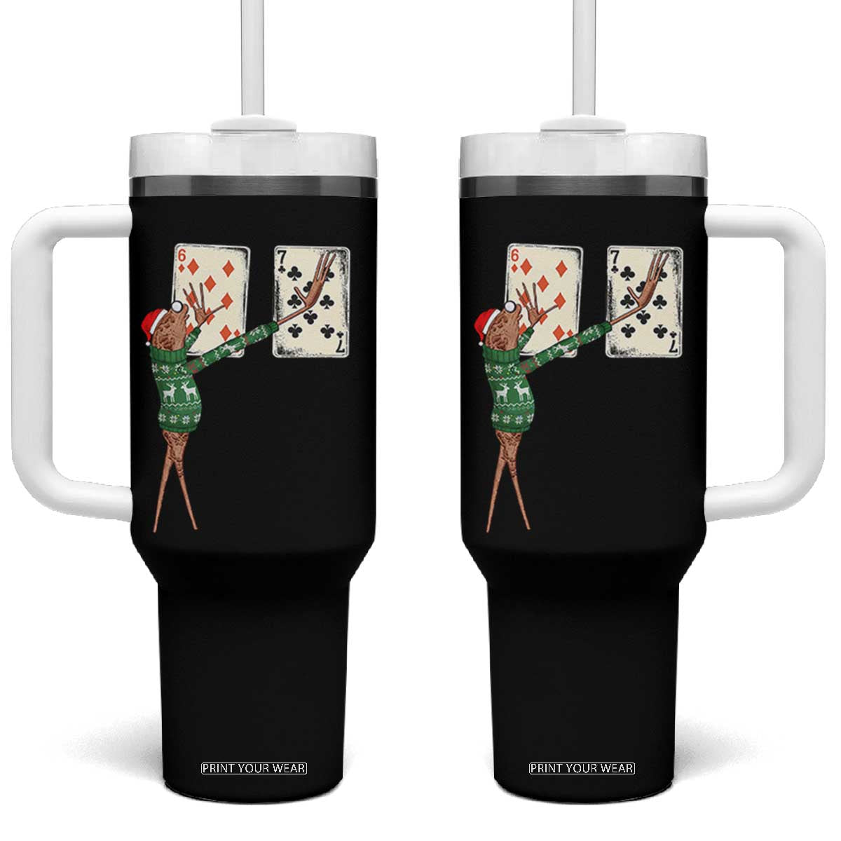 67 Marcus The Worm Poker Game Christmas Tumbler With Handle Funny Six Seven Meme Playing Cards Holiday Vibe TS14 One Size: 40 oz Black Print Your Wear