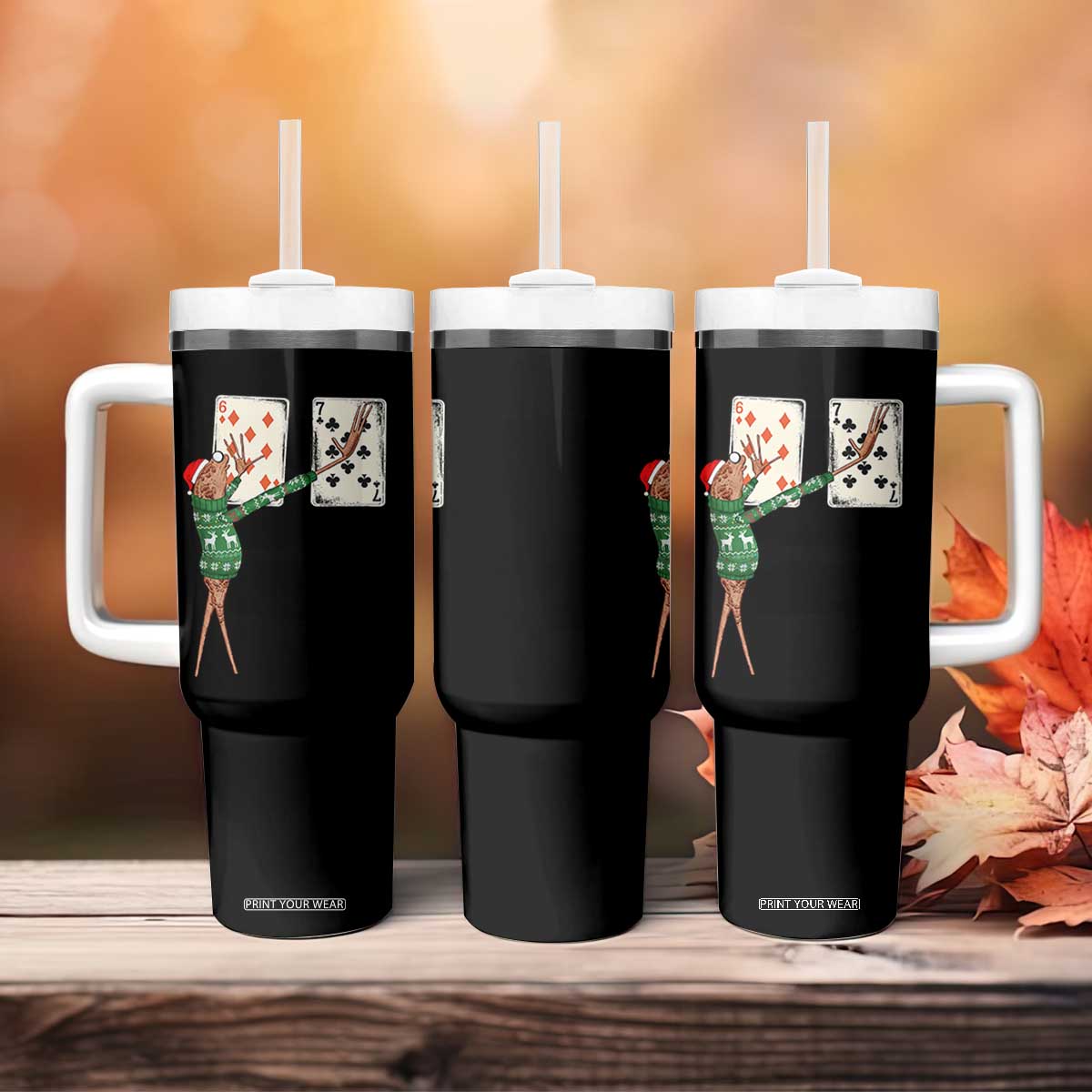 67 Marcus The Worm Poker Game Christmas Tumbler With Handle Funny Six Seven Meme Playing Cards Holiday Vibe TS14 Print Your Wear