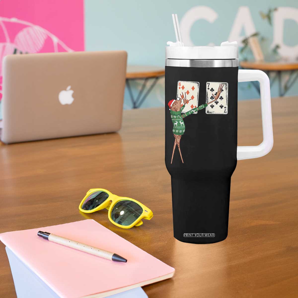 67 Marcus The Worm Poker Game Christmas Tumbler With Handle Funny Six Seven Meme Playing Cards Holiday Vibe TS14 Print Your Wear