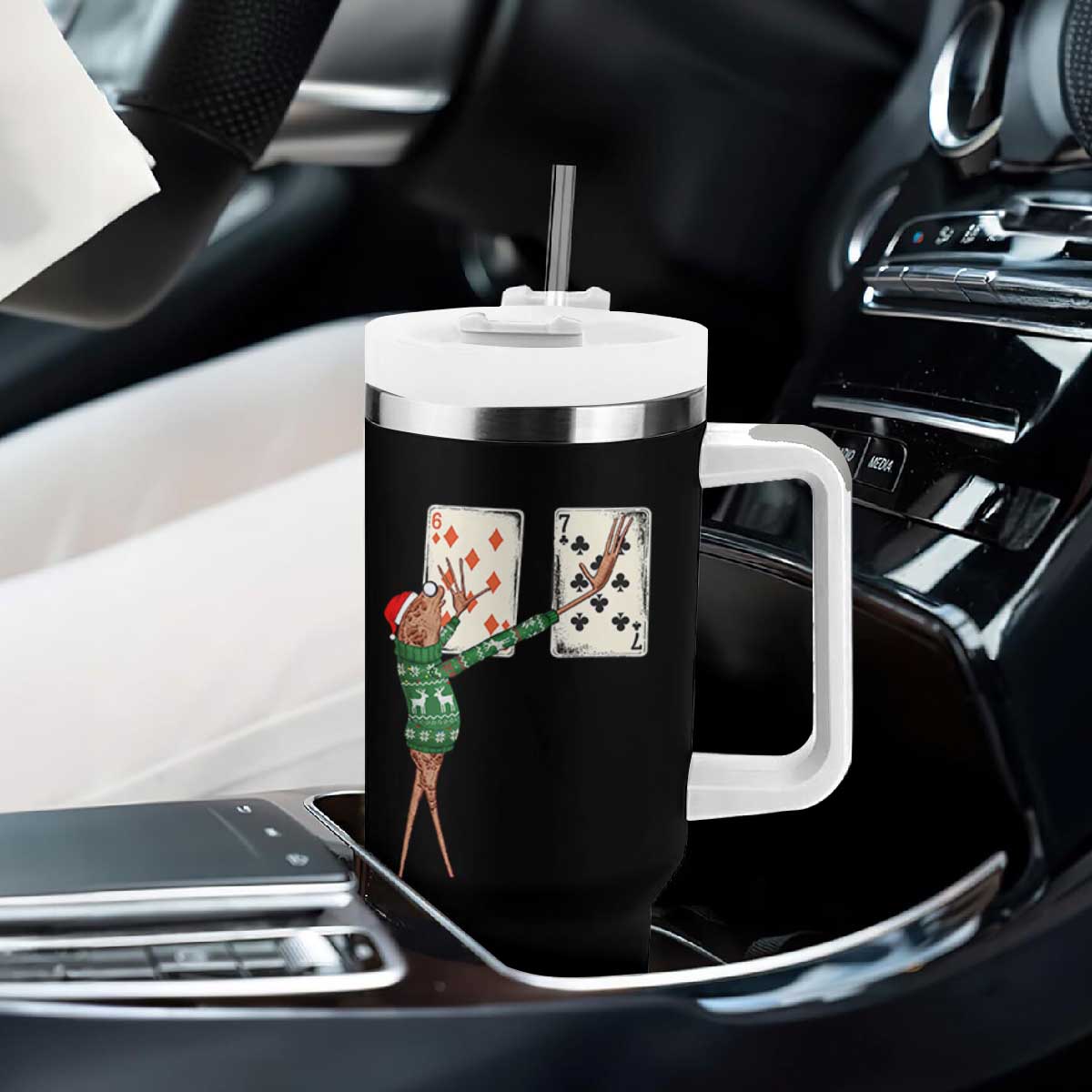 67 Marcus The Worm Poker Game Christmas Tumbler With Handle Funny Six Seven Meme Playing Cards Holiday Vibe TS14 Print Your Wear