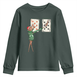67 Marcus The Worm Poker Game Christmas Youth Sweatshirt Funny Six Seven Meme Playing Cards Holiday Vibe TS14 Dark Forest Green Print Your Wear