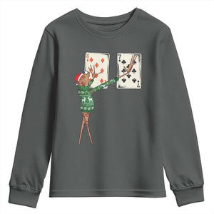 67 Marcus The Worm Poker Game Christmas Youth Sweatshirt Funny Six Seven Meme Playing Cards Holiday Vibe TS14 Dark Heather Print Your Wear