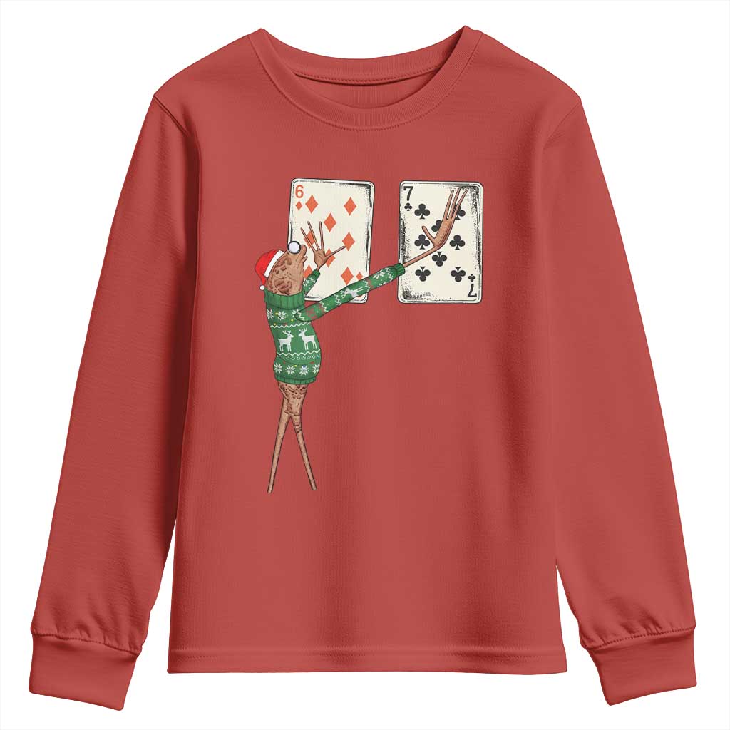 67 Marcus The Worm Poker Game Christmas Youth Sweatshirt Funny Six Seven Meme Playing Cards Holiday Vibe TS14 Red Print Your Wear