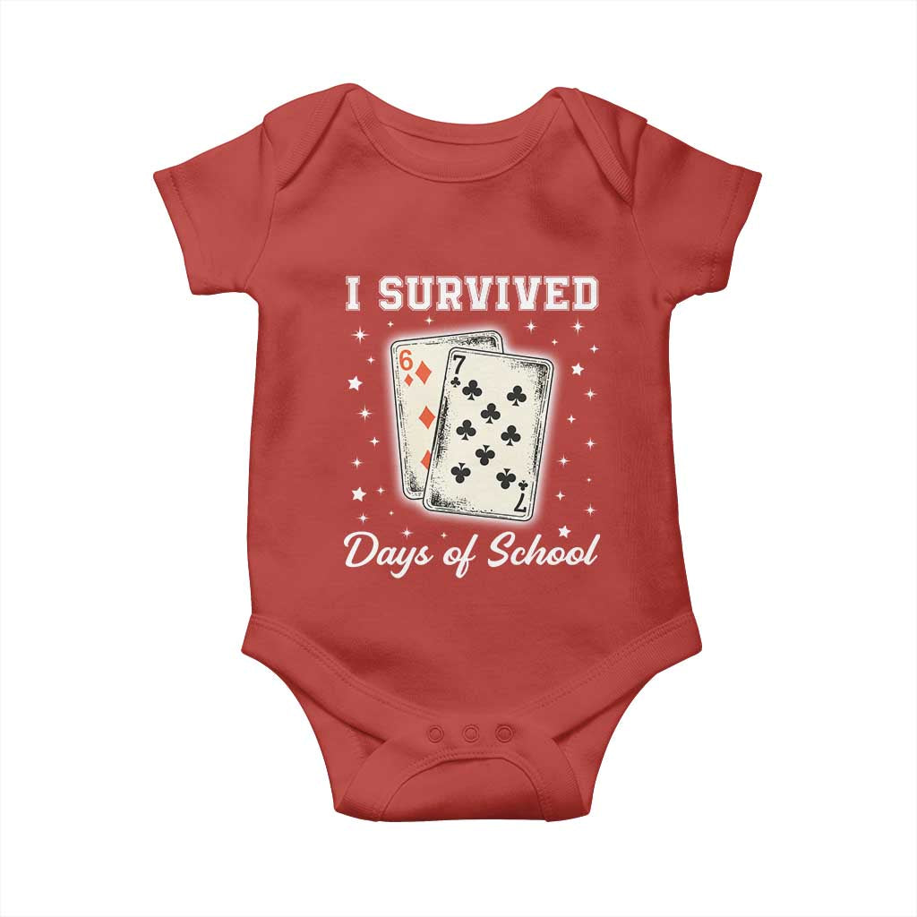 I Survived 67 Days Of School Baby Onesie Playing Cards Meme TS14 Red Print Your Wear
