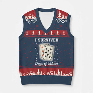 I Survived 67 Days Of School V-Neck Knit Sweater Vest Playing Cards Meme TS14 Navy Red Print Your Wear