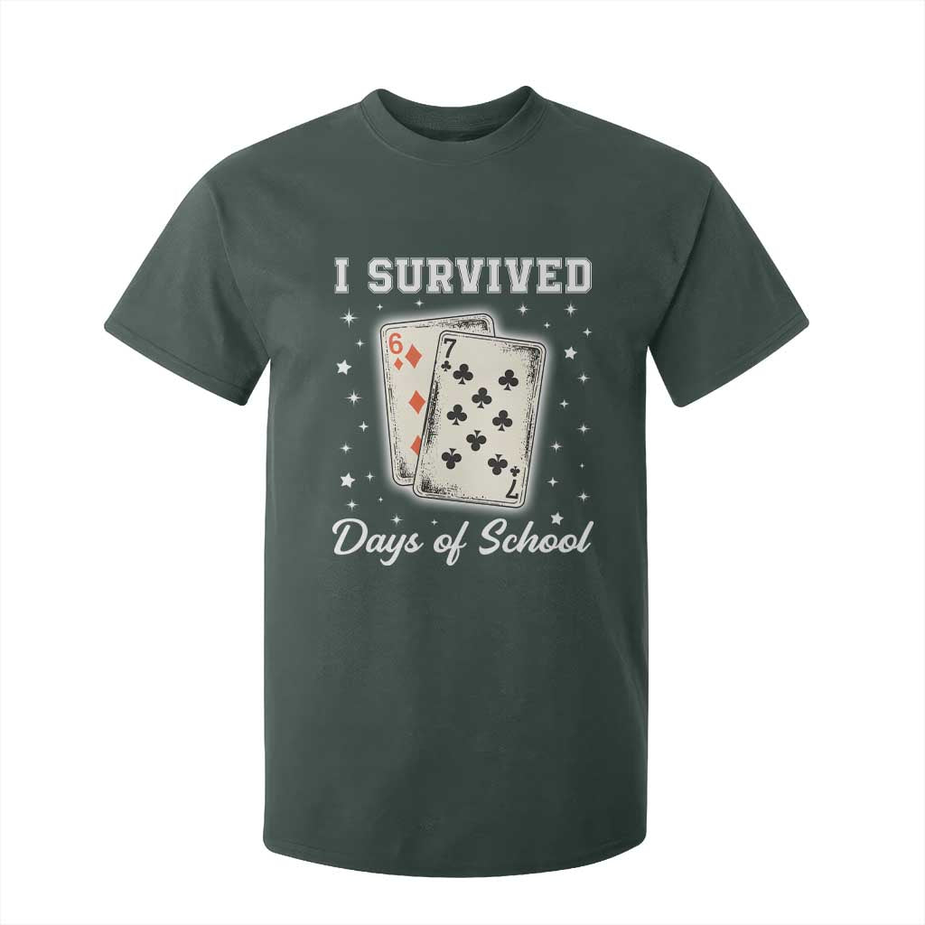 I Survived 67 Days Of School T Shirt For Kid Playing Cards Meme TS14 Dark Forest Green Print Your Wear