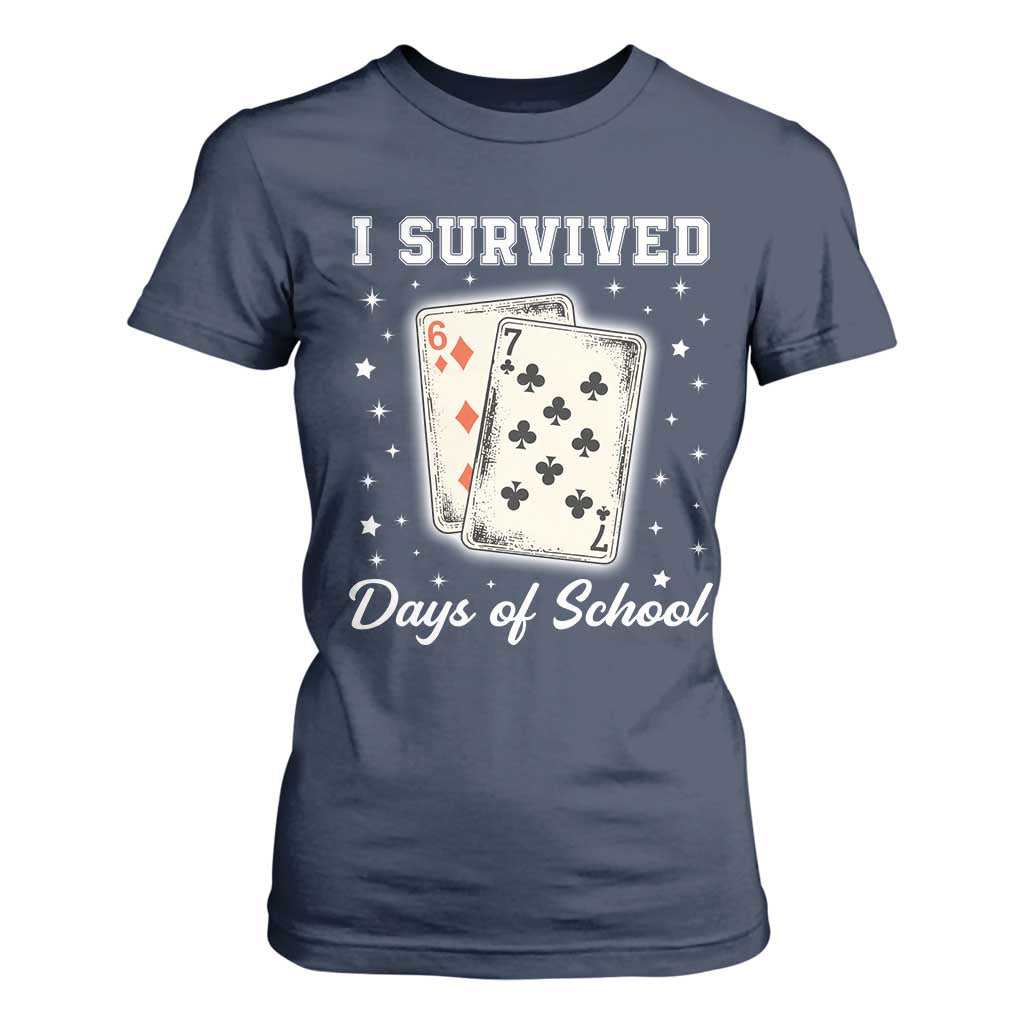 I Survived 67 Days Of School T Shirt For Women Playing Cards Meme TS14 Navy Print Your Wear