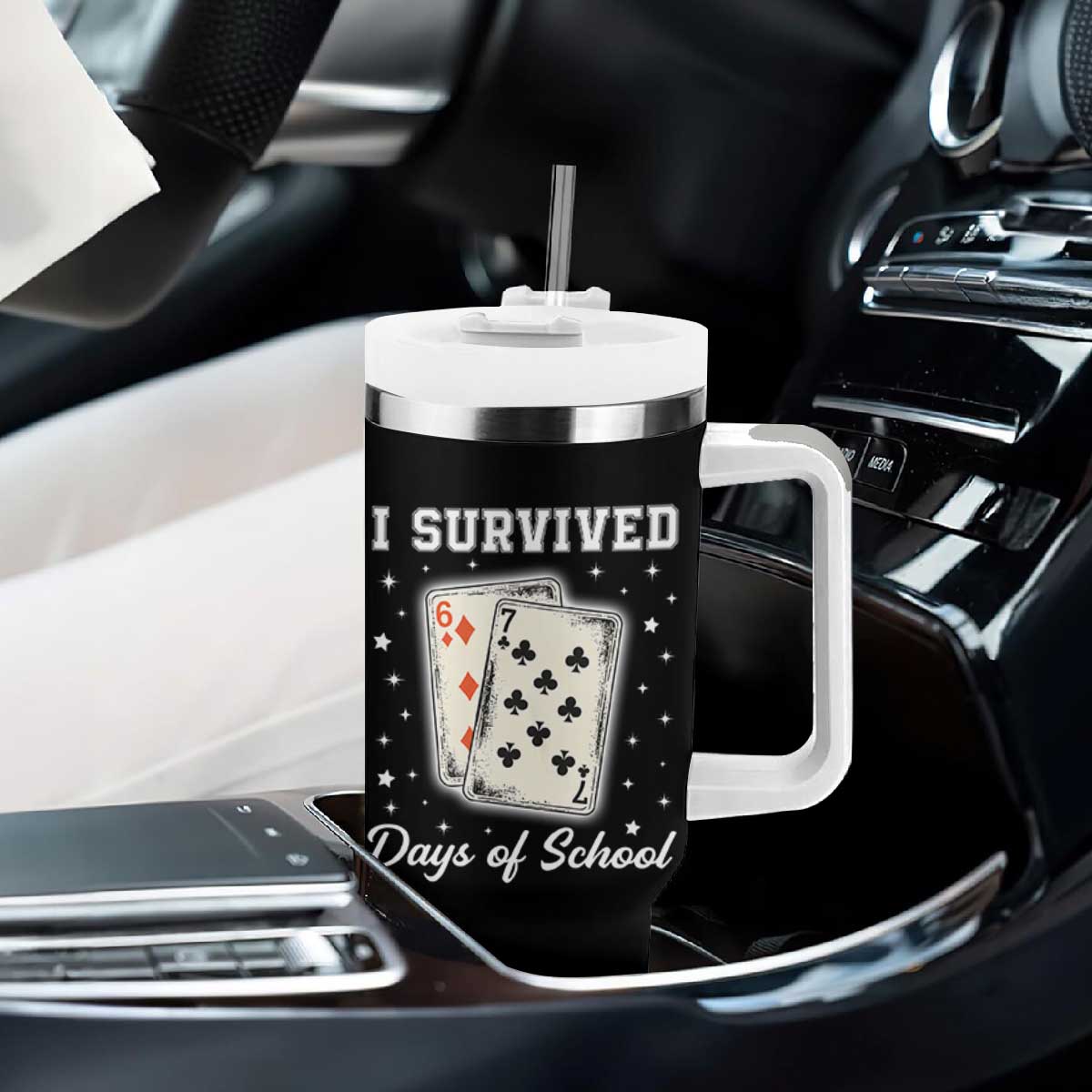 I Survived 67 Days Of School Tumbler With Handle Playing Cards Meme TS14 Print Your Wear