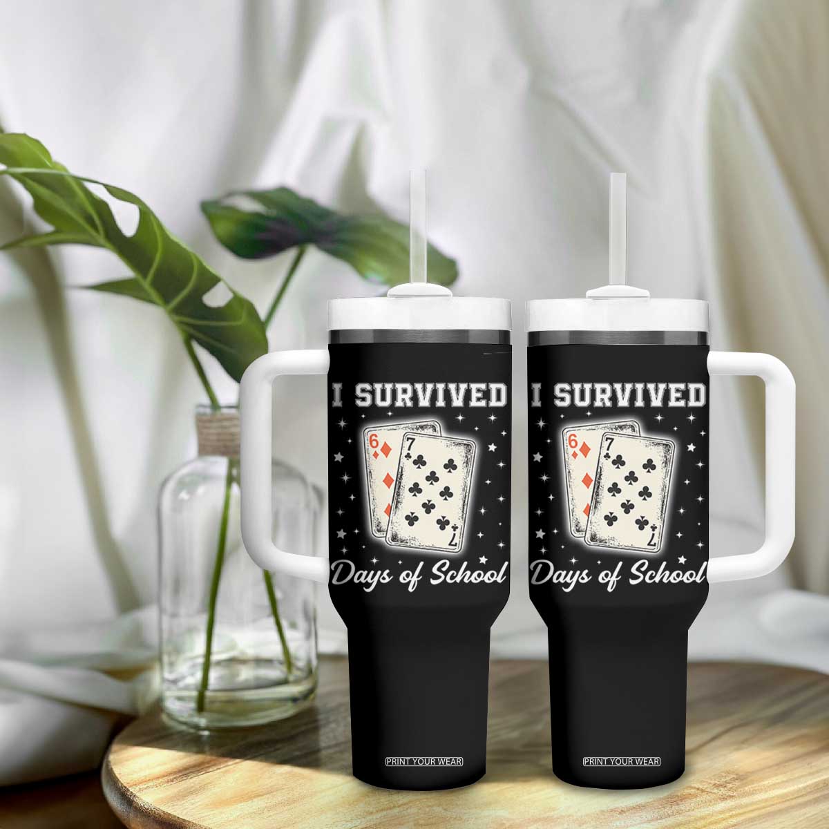 I Survived 67 Days Of School Tumbler With Handle Playing Cards Meme TS14 Print Your Wear