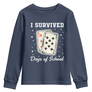 I Survived 67 Days Of School Youth Sweatshirt Playing Cards Meme TS14 Navy Print Your Wear