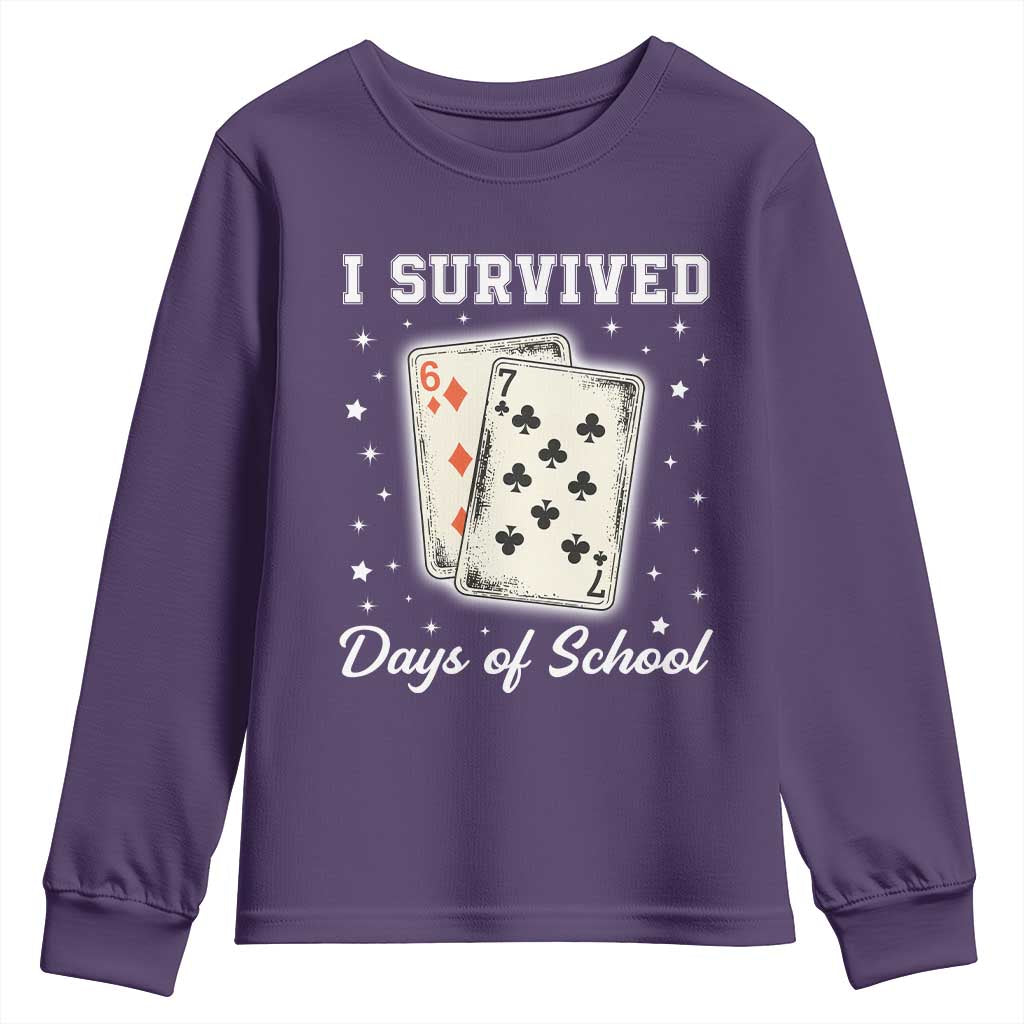 I Survived 67 Days Of School Youth Sweatshirt Playing Cards Meme TS14 Purple Print Your Wear