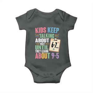 67 Six Seven Meme Baby Onesie Kids Keep Talking About 6-7 Wait Until They Learn 9-5 TS14 Dark Heather Print Your Wear