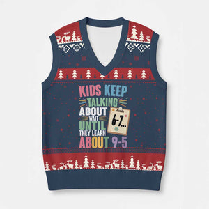 67 Six Seven Meme V-Neck Knit Sweater Vest Kids Keep Talking About 6-7 Wait Until They Learn 9-5 TS14 Navy Red Print Your Wear
