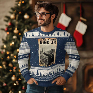Martin Luther King Jr MLK Day Ugly Christmas Sweater TS14 Navy Beige Print Your Wear