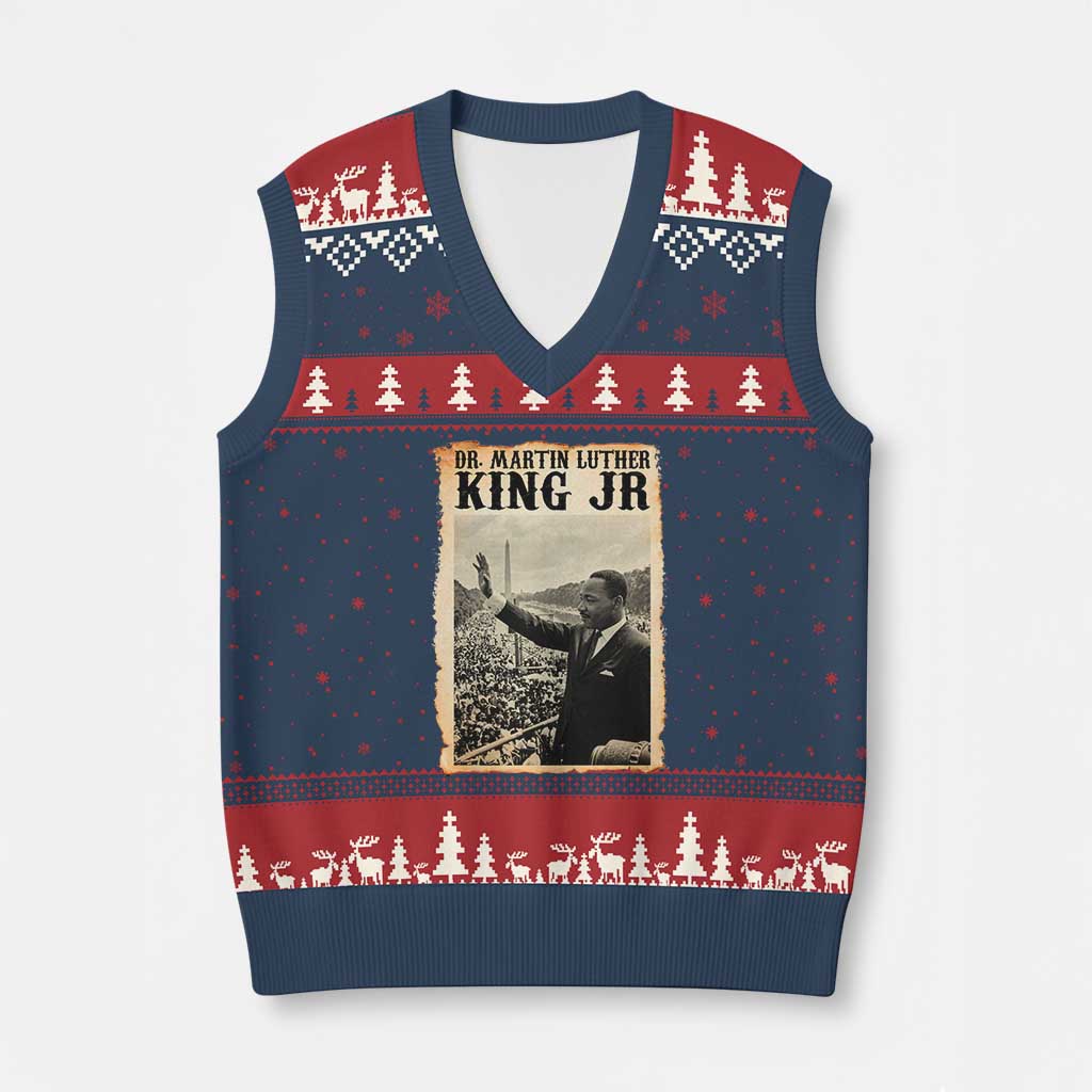 Martin Luther King Jr MLK Day V-Neck Knit Sweater Vest TS14 Navy Red Print Your Wear
