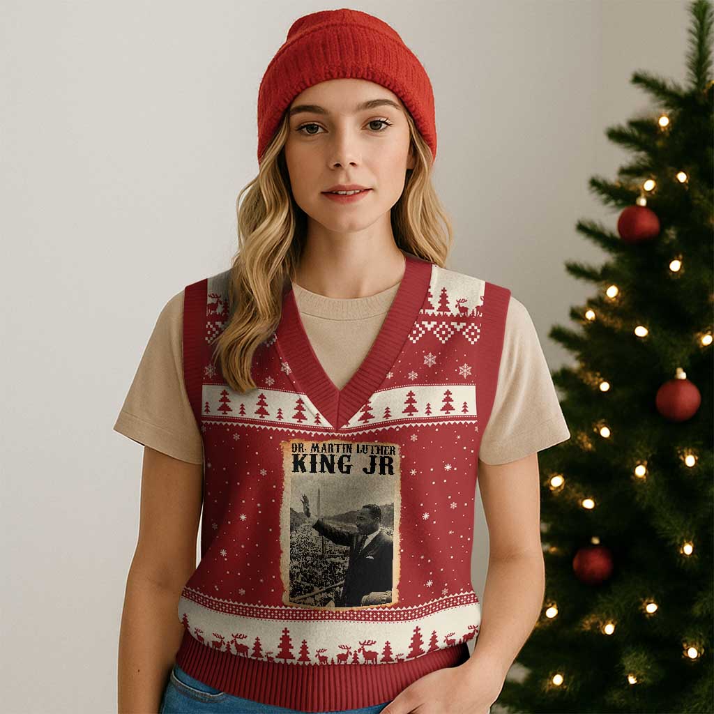 Martin Luther King Jr MLK Day V-Neck Knit Sweater Vest TS14 Red Beige Print Your Wear