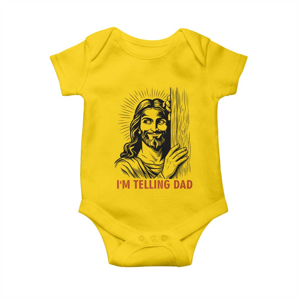 Funny Jesus Christian Meme Baby Onesie I Am Telling Dad TS14 Daisy Print Your Wear